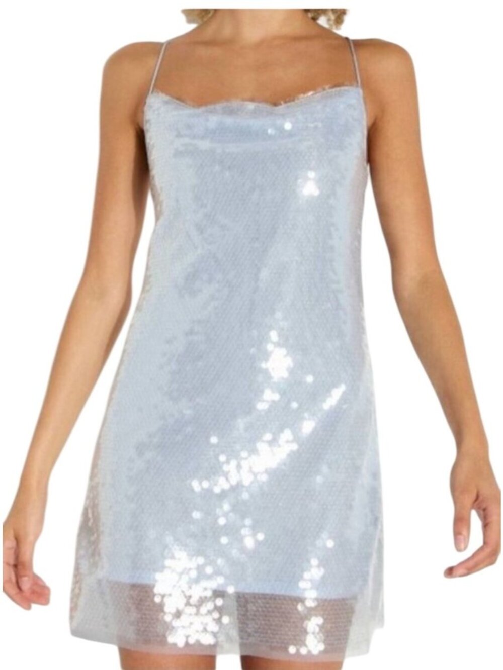 Wild Fable Blue Sequin Mini Slip Dress With Crisscross Back Straps Size M